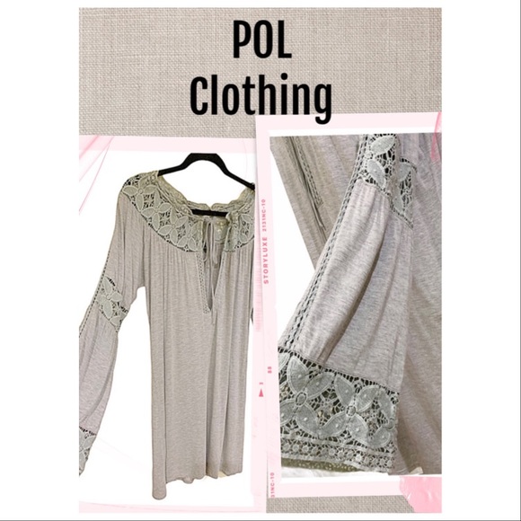 POL Dress/Tunic Light Gray Color Lace Crochet Details Size M - Picture 13 of 13